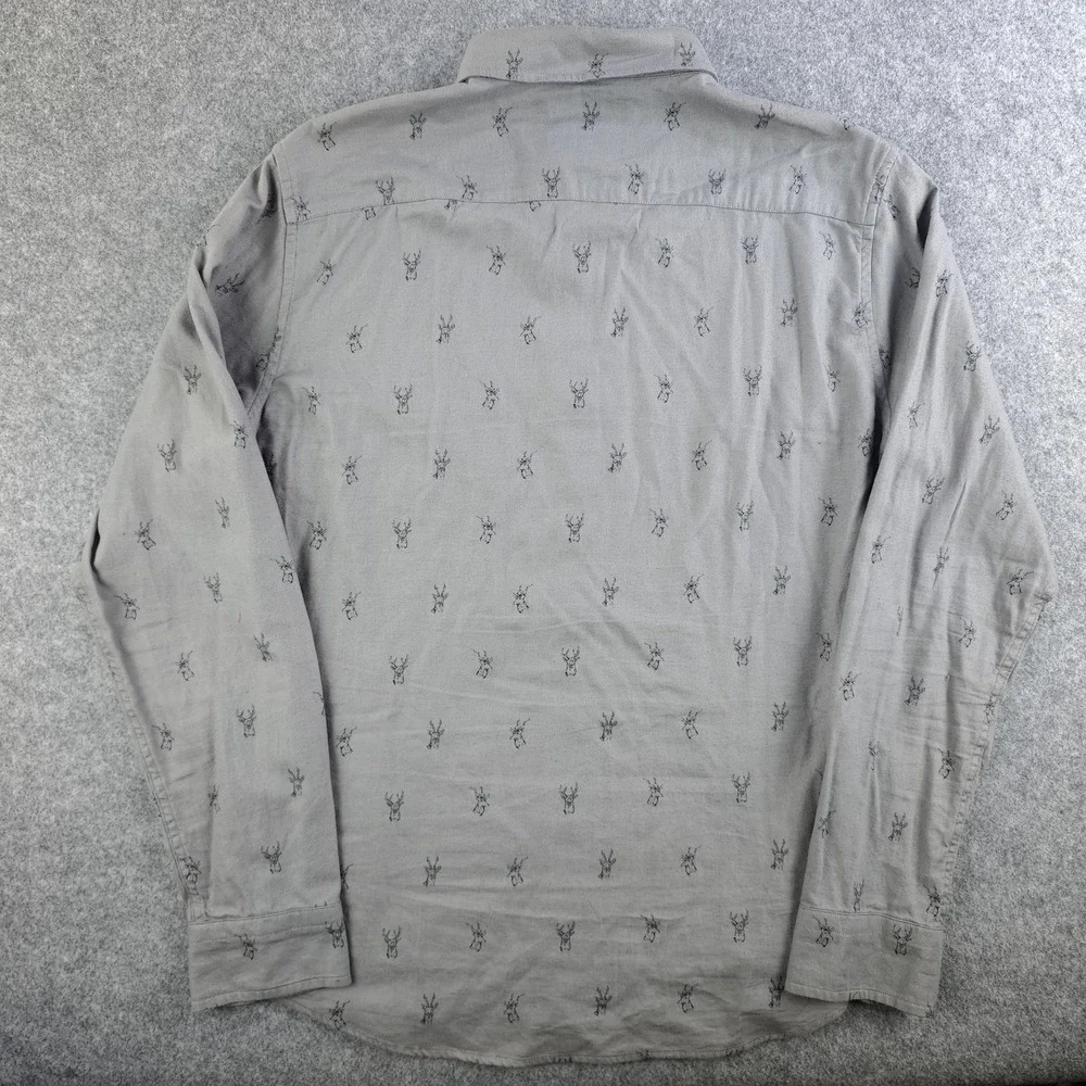 Banana Republic Luxe Flannel Shirt Mens Medium Slim Untucked Gray Deer Print